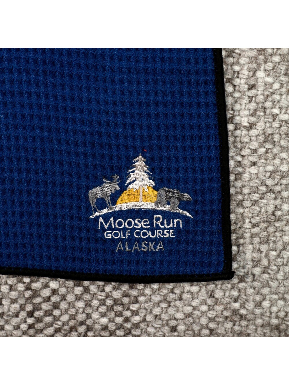 Club Glove Caddy Towel Blue Waffle Golf Towel Moose Run Golf Course Alaska